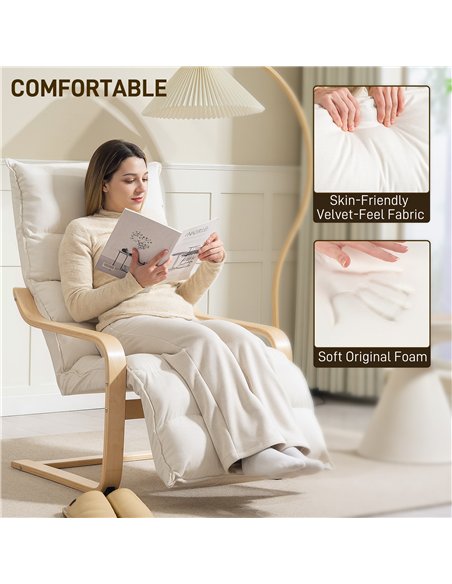 HOMCOM Curved Wooden Accent Chair, with Adjustable Footrest - Cream White - pic 152020 | FastDaddyshop