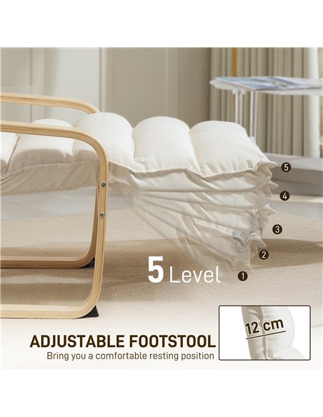 HOMCOM Curved Wooden Accent Chair, with Adjustable Footrest - Cream White - pic 152021 | FastDaddyshop