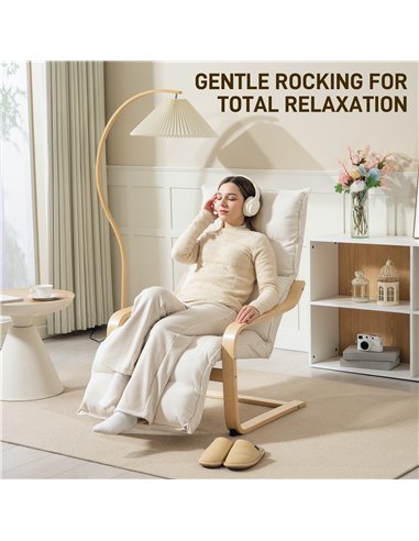 HOMCOM Curved Wooden Accent Chair, with Adjustable Footrest - Cream White