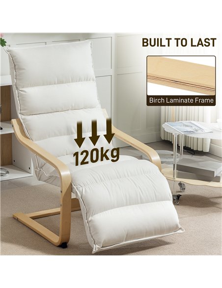 HOMCOM Curved Wooden Accent Chair, with Adjustable Footrest - Cream White - pic 152023 | FastDaddyshop