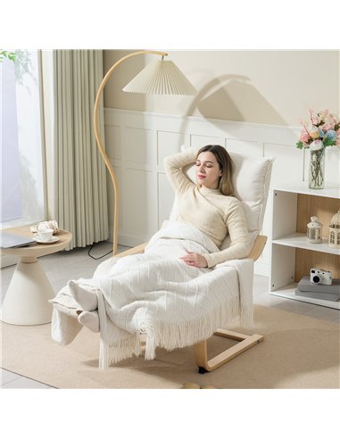 HOMCOM Curved Wooden Accent Chair, with Adjustable Footrest - Cream White
