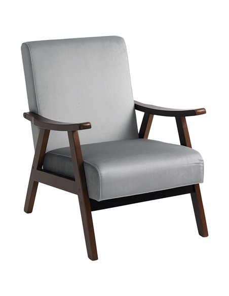 HOMCOM Nordic Accent Chair, Upholstered Velvet Armchair with Solid Wood Frame and Soft Thick Padded for Living Room, Bedroom, Gr - pic 152026 | FastDaddyshop