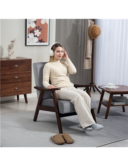 HOMCOM Nordic Accent Chair, Upholstered Velvet Armchair with Solid Wood Frame and Soft Thick Padded for Living Room, Bedroom, Gr - pic 152027 | FastDaddyshop