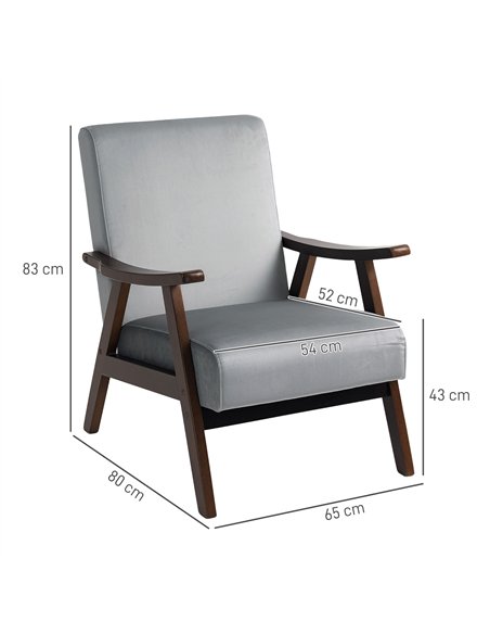 HOMCOM Nordic Accent Chair, Upholstered Velvet Armchair with Solid Wood Frame and Soft Thick Padded for Living Room, Bedroom, Gr - pic 152028 | FastDaddyshop