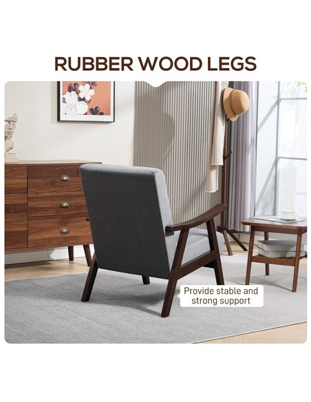 HOMCOM Nordic Accent Chair, Upholstered Velvet Armchair with Solid Wood Frame and Soft Thick Padded for Living Room, Bedroom, Gr - pic 152030 | FastDaddyshop