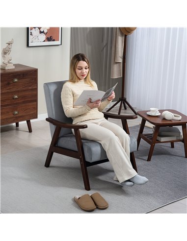 HOMCOM Nordic Accent Chair, Upholstered Velvet Armchair with Solid Wood Frame and Soft Thick Padded for Living Room, Bedroom, Gr