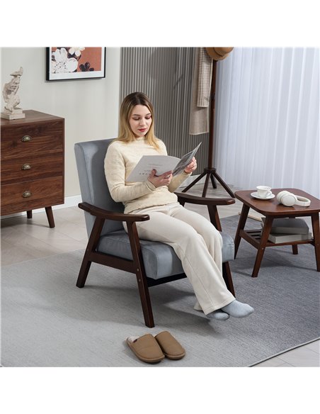 HOMCOM Nordic Accent Chair, Upholstered Velvet Armchair with Solid Wood Frame and Soft Thick Padded for Living Room, Bedroom, Gr - pic 152031 | FastDaddyshop