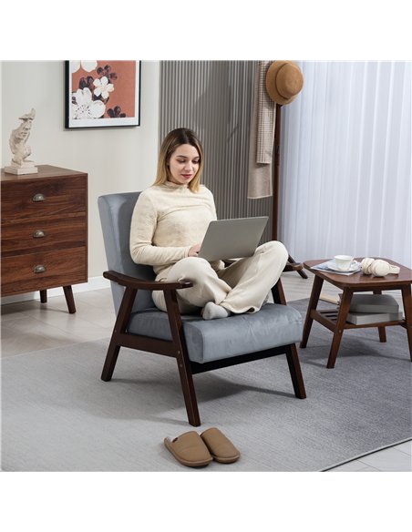 HOMCOM Nordic Accent Chair, Upholstered Velvet Armchair with Solid Wood Frame and Soft Thick Padded for Living Room, Bedroom, Gr - pic 152032 | FastDaddyshop