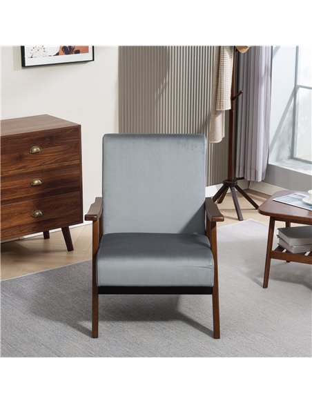 HOMCOM Nordic Accent Chair, Upholstered Velvet Armchair with Solid Wood Frame and Soft Thick Padded for Living Room, Bedroom, Gr - pic 152033 | FastDaddyshop