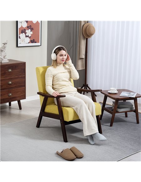 HOMCOM Nordic Accent Chair, Upholstered Velvet Armchair with Solid Wood Frame and Soft Thick Padded for Living Room, Bedroom, Ch - pic 152036 | FastDaddyshop