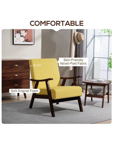HOMCOM Nordic Accent Chair, Upholstered Velvet Armchair with Solid Wood Frame and Soft Thick Padded for Living Room, Bedroom, Ch