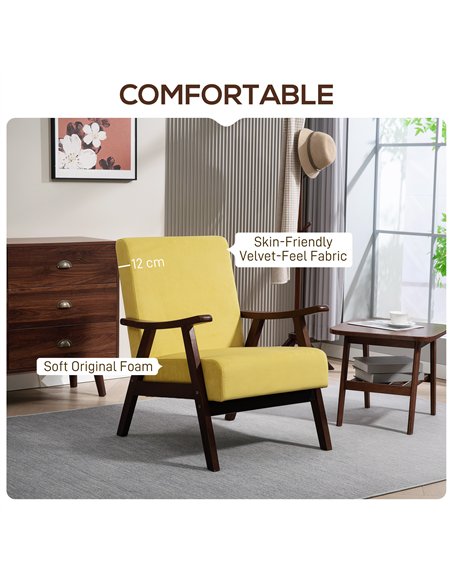 HOMCOM Nordic Accent Chair, Upholstered Velvet Armchair with Solid Wood Frame and Soft Thick Padded for Living Room, Bedroom, Ch - pic 152038 | FastDaddyshop