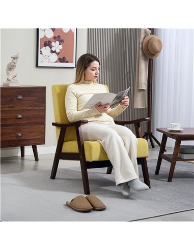 HOMCOM Nordic Accent Chair, Upholstered Velvet Armchair with Solid Wood Frame and Soft Thick Padded for Living Room, Bedroom, Ch