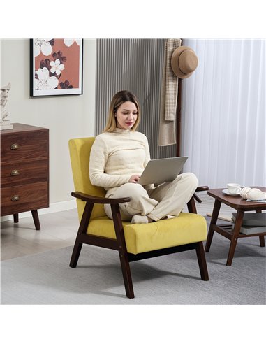 HOMCOM Nordic Accent Chair, Upholstered Velvet Armchair with Solid Wood Frame and Soft Thick Padded for Living Room, Bedroom, Ch