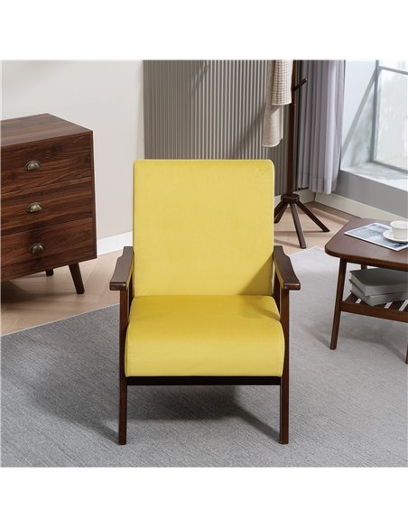 HOMCOM Nordic Accent Chair, Upholstered Velvet Armchair with Solid Wood Frame and Soft Thick Padded for Living Room, Bedroom, Ch - pic 152042 | FastDaddyshop