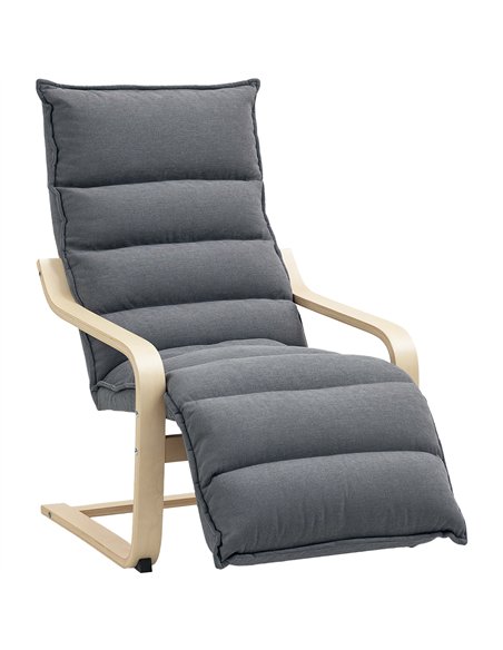 HOMCOM Curved Wooden Accent Chair, with Adjustable Footrest - Drak Grey - pic 152044 | FastDaddyshop