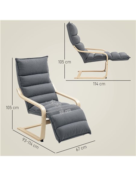 HOMCOM Curved Wooden Accent Chair, with Adjustable Footrest - Drak Grey - pic 152046 | FastDaddyshop