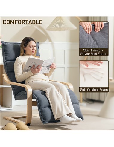 HOMCOM Curved Wooden Accent Chair, with Adjustable Footrest - Drak Grey