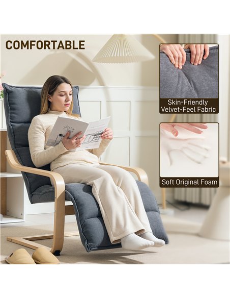 HOMCOM Curved Wooden Accent Chair, with Adjustable Footrest - Drak Grey - pic 152047 | FastDaddyshop