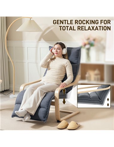 HOMCOM Curved Wooden Accent Chair, with Adjustable Footrest - Drak Grey