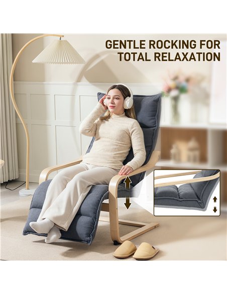HOMCOM Curved Wooden Accent Chair, with Adjustable Footrest - Drak Grey - pic 152049 | FastDaddyshop
