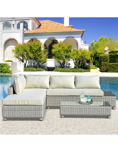 Outsunny 3 Pieces Outdoor PE Rattan Sofa Set with Padded Cushion, Tea Table, Mixed Grey - pic 15205 | FastDaddyshop