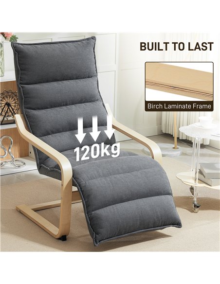 HOMCOM Curved Wooden Accent Chair, with Adjustable Footrest - Drak Grey - pic 152050 | FastDaddyshop