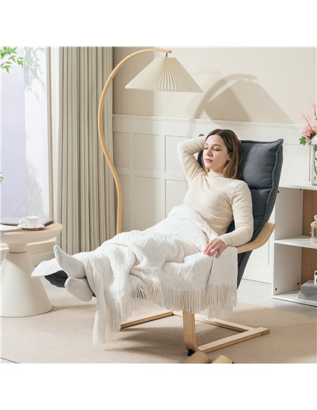 HOMCOM Curved Wooden Accent Chair, with Adjustable Footrest - Drak Grey - pic 152051 | FastDaddyshop