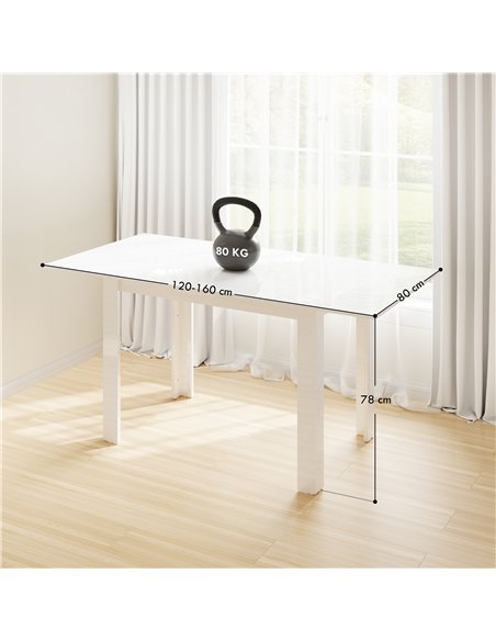 HOMCOM Extendable Dining Table, 120-160 x 70cm Rectangular Kitchen Table for Small Spaces, Seats 4-6 People, High Gloss White - pic 152055 | FastDaddyshop