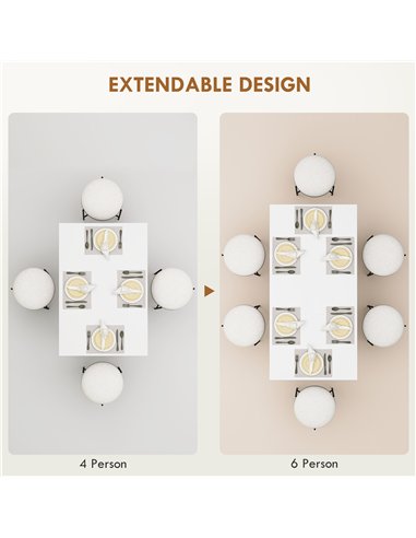 HOMCOM Extendable Dining Table, 120-160 x 70cm Rectangular Kitchen Table for Small Spaces, Seats 4-6 People, High Gloss White