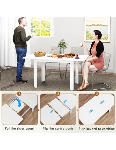 HOMCOM Extendable Dining Table, 120-160 x 70cm Rectangular Kitchen Table for Small Spaces, Seats 4-6 People, High Gloss White