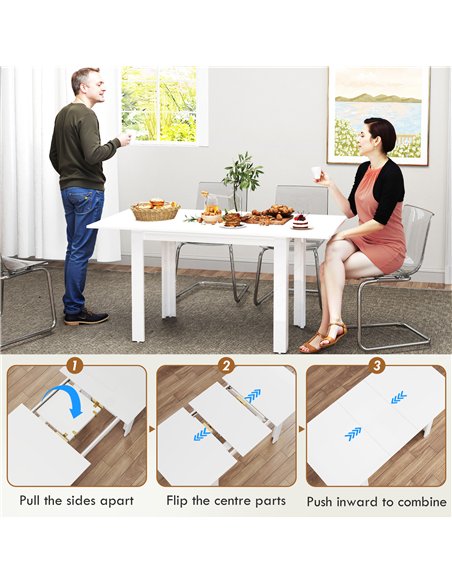 HOMCOM Extendable Dining Table, 120-160 x 70cm Rectangular Kitchen Table for Small Spaces, Seats 4-6 People, High Gloss White - pic 152057 | FastDaddyshop