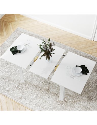 HOMCOM Extendable Dining Table, 120-160 x 70cm Rectangular Kitchen Table for Small Spaces, Seats 4-6 People, High Gloss White