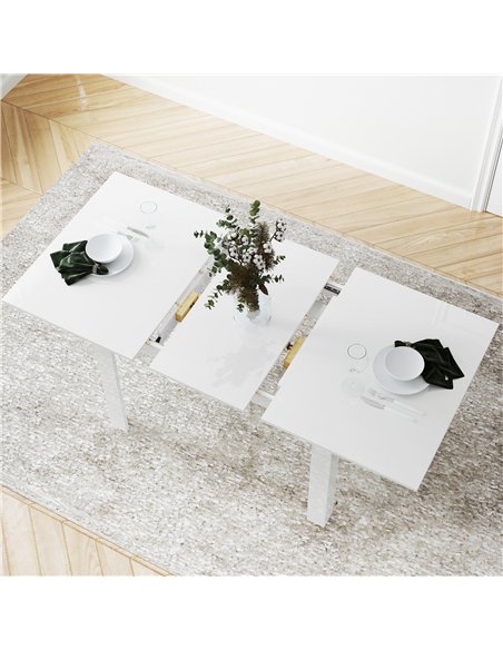 HOMCOM Extendable Dining Table, 120-160 x 70cm Rectangular Kitchen Table for Small Spaces, Seats 4-6 People, High Gloss White - pic 152059 | FastDaddyshop