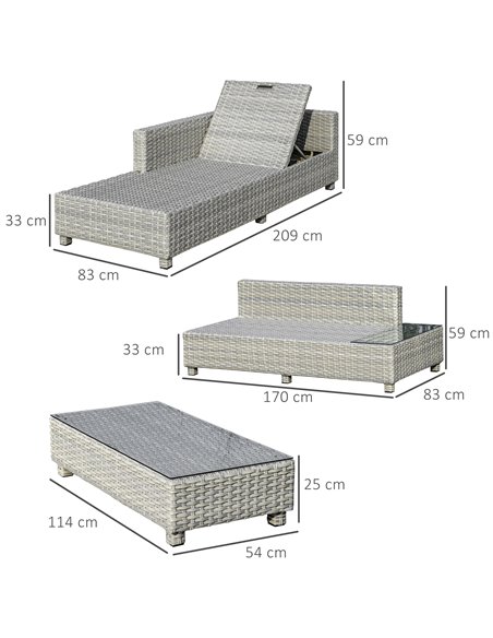 Outsunny 3 Pieces Outdoor PE Rattan Sofa Set with Padded Cushion, Tea Table, Mixed Grey - pic 15206 | FastDaddyshop