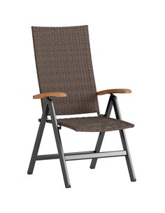 Outsunny Outdoor Folding Rattan Chair with Armrests, High Backrest, for Garden, Camping, Balcony, Porch - Brown