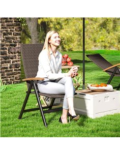 Outsunny Outdoor Folding Rattan Chair with Armrests, High Backrest, for Garden, Camping, Balcony, Porch - Brown 2