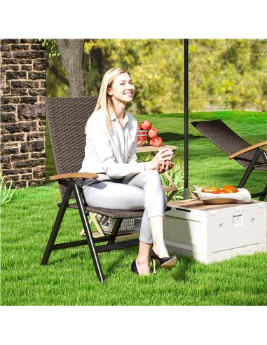 Outsunny Outdoor Folding Rattan Chair with Armrests, High Backrest, for Garden, Camping, Balcony, Porch - Brown