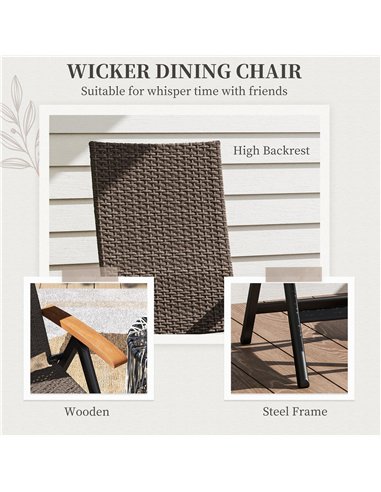 Outsunny Outdoor Folding Rattan Chair with Armrests, High Backrest, for Garden, Camping, Balcony, Porch - Brown