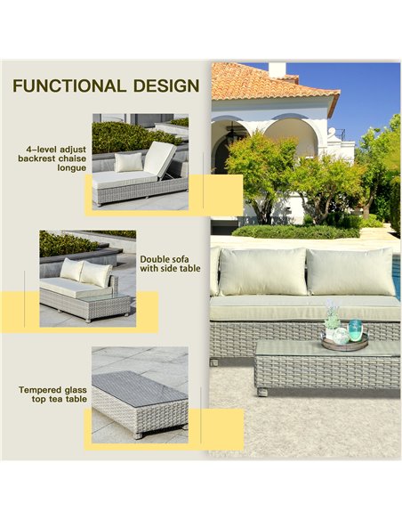 Outsunny 3 Pieces Outdoor PE Rattan Sofa Set with Padded Cushion, Tea Table, Mixed Grey - pic 15207 | FastDaddyshop
