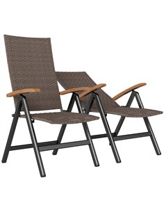 Outsunny 2 Pieces Outdoor Foldable Dining Chair with Armrests, High Backrest, for Garden, Camping, Balcony, Brown