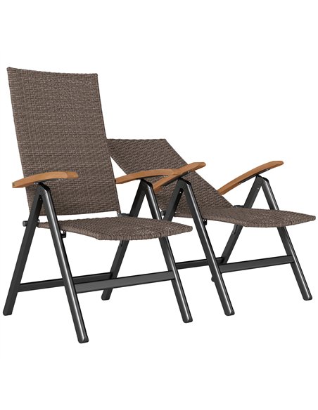 Outsunny 2 Pieces Outdoor Foldable Dining Chair with Armrests, High Backrest, for Garden, Camping, Balcony, Brown - pic 152071 | FastDaddyshop