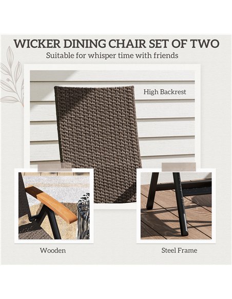 Outsunny 2 Pieces Outdoor Foldable Dining Chair with Armrests, High Backrest, for Garden, Camping, Balcony, Brown - pic 152074 | FastDaddyshop