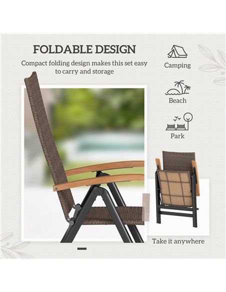 Outsunny 2 Pieces Outdoor Foldable Dining Chair with Armrests, High Backrest, for Garden, Camping, Balcony, Brown - pic 152076 | FastDaddyshop
