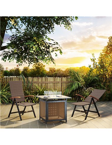 Outsunny 2 Pieces Outdoor Foldable Dining Chair with Armrests, High Backrest, for Garden, Camping, Balcony, Brown