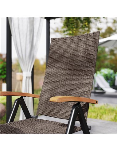 Outsunny 2 Pieces Outdoor Foldable Dining Chair with Armrests, High Backrest, for Garden, Camping, Balcony, Brown