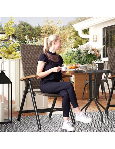 Outsunny 2 Pieces Outdoor Foldable Dining Chair with Armrests, High Backrest, for Garden, Camping, Balcony, Brown