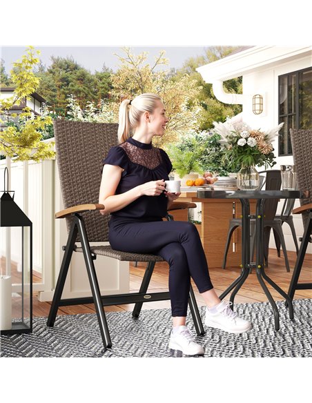 Outsunny 2 Pieces Outdoor Foldable Dining Chair with Armrests, High Backrest, for Garden, Camping, Balcony, Brown - pic 152079 | FastDaddyshop