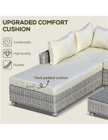 Outsunny 3 Pieces Outdoor PE Rattan Sofa Set with Padded Cushion, Tea Table, Mixed Grey