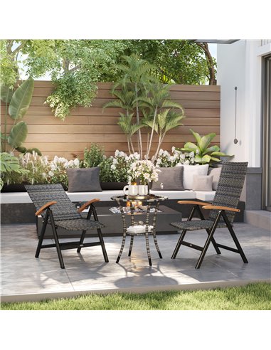 Outsunny 2 Pieces Outdoor Foldable Dining Chair with Armrests, High Backrest, for Garden, Camping, Balcony, Mixed-grey